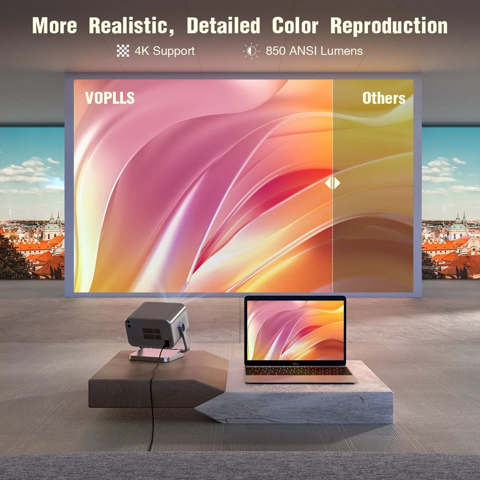 HKM-384467 1080p Full HD Pico Projector with Smart LED LCD Technology for Home Theatre and Education, Supports WiFi and 3D