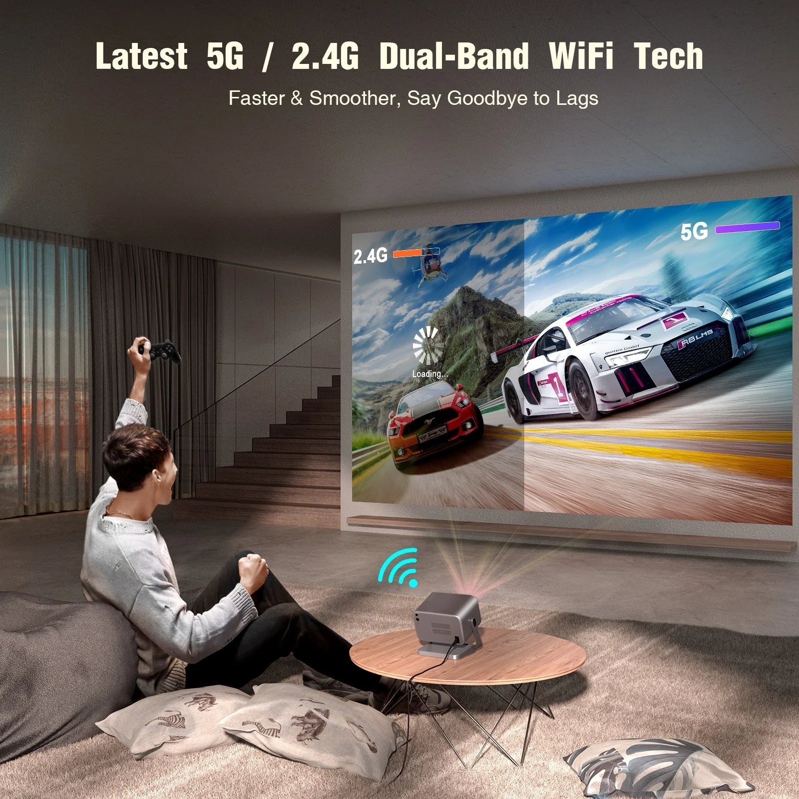 HKM-384467 1080p Full HD Pico Projector with Smart LED LCD Technology for Home Theatre and Education, Supports WiFi and 3D