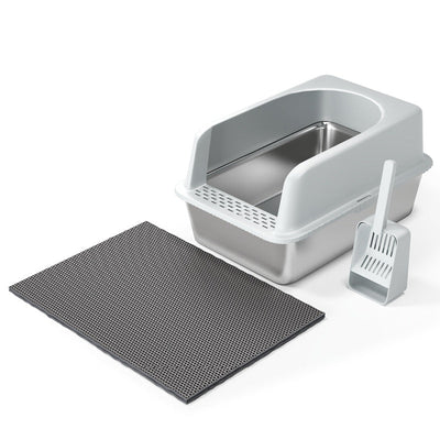 HKM-3846077 Thick Stainless Steel Cat Litter Box with Insulation Pad and Multifunctional Scoop