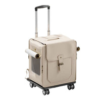 HKM-3846845 Foldable Large Capacity Cat Trolley Bag - Breathable PU Pet Carrier in Milky White & Army Green