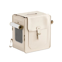HKM-3846845 Foldable Large Capacity Cat Trolley Bag - Breathable PU Pet Carrier in Milky White & Army Green