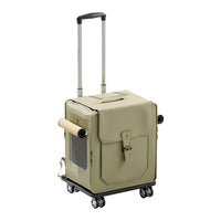 HKM-3846845 Foldable Large Capacity Cat Trolley Bag - Breathable PU Pet Carrier in Milky White & Army Green