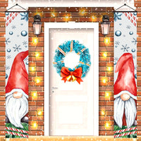 HKM-384723 Christmas Couplets Decor Flag - Old Man Nutcracker and Snowman Design, Polyester Fabric, 30x180cm