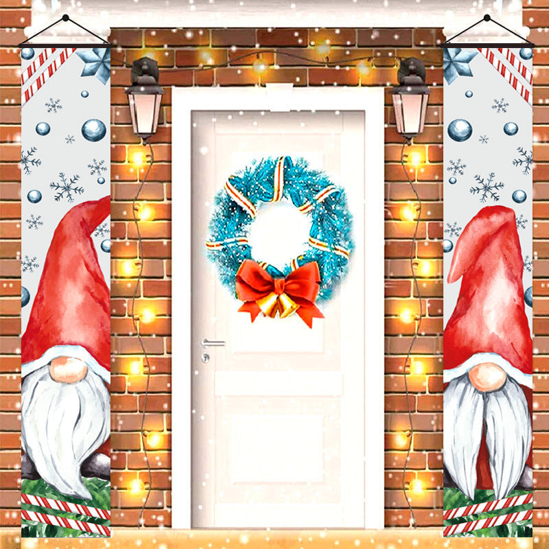 HKM-384723 Christmas Couplets Decor Flag - Old Man Nutcracker and Snowman Design, Polyester Fabric, 30x180cm