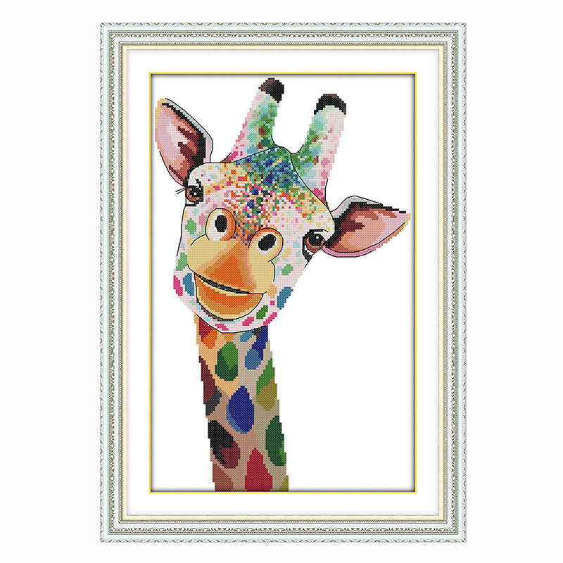 HKM-384787 Cross-Stitch Rainbow Giraffe Vertical Decorative Art Kit in Ecological and Egyptian Cotton