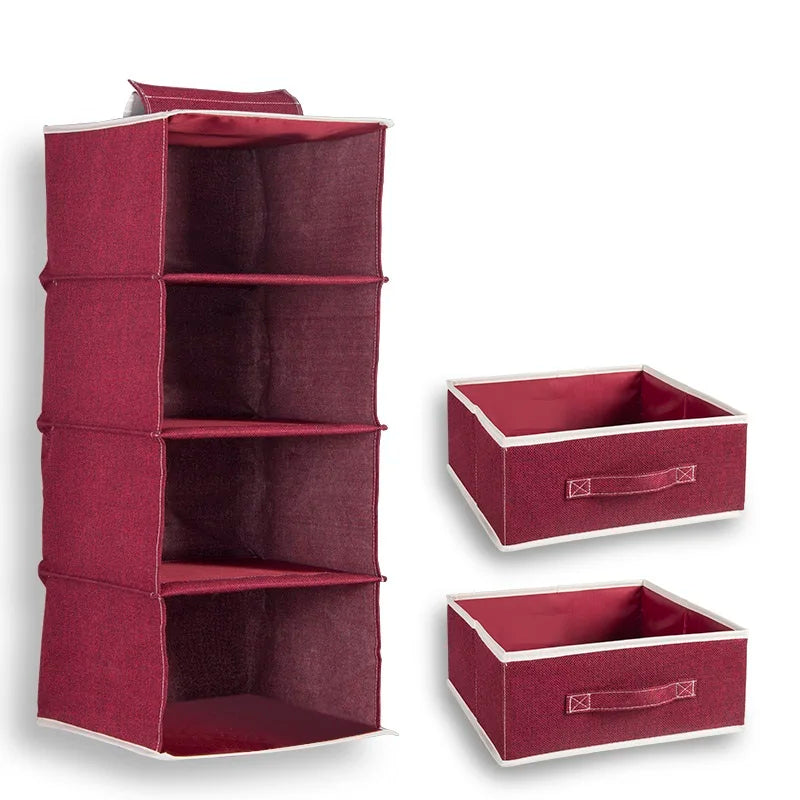 HKM-384851 4-Layer Cotton and Linen Fabric Hanging Organizer Box for Home Storage and Organisation