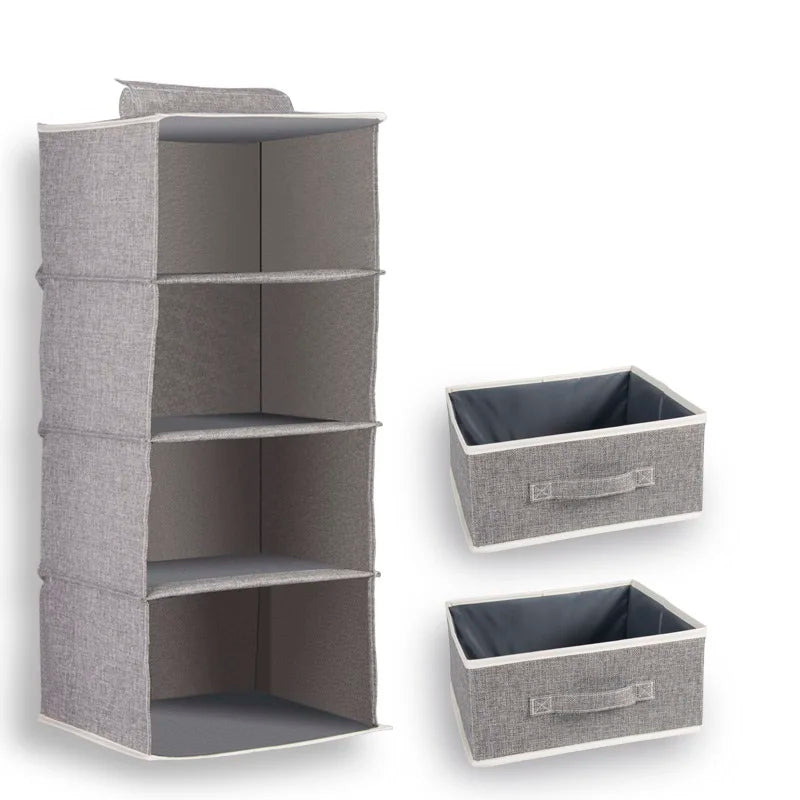 HKM-384851 4-Layer Cotton and Linen Fabric Hanging Organizer Box for Home Storage and Organisation