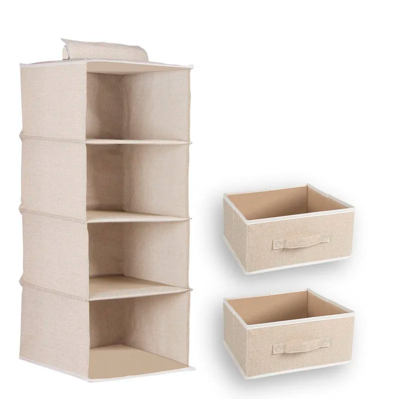 HKM-384851 4-Layer Cotton and Linen Fabric Hanging Organizer Box for Home Storage and Organisation