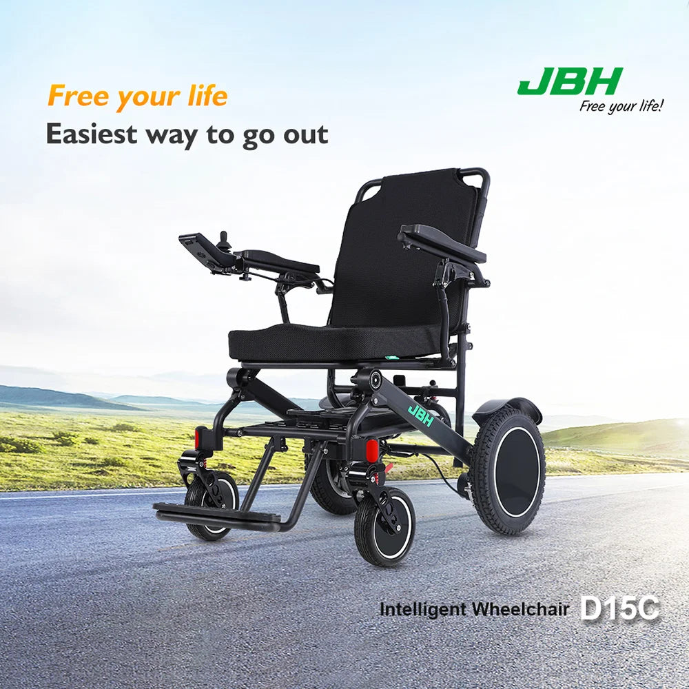 HKM-384979 All Terrain Electric Folding Wheelchair – D15C Model, 20km Range, 6 km/h Speed, 120 kg Capacity, Metal Frame