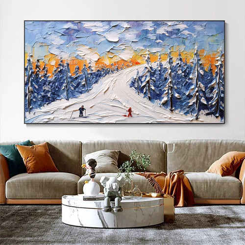 HKM-385043 Handmade Oil Painting of Winter Sports on Canvas for Home and Office Wall Decor