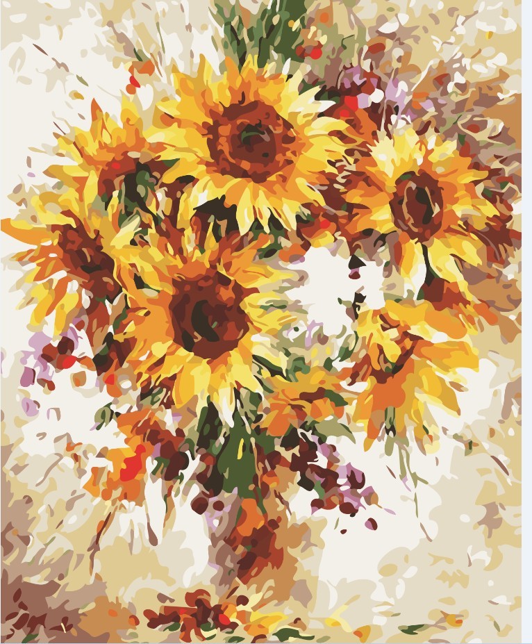 HKM-385107 Floral Color By Numbers Kit - Sunflower Design, 40x50 cm