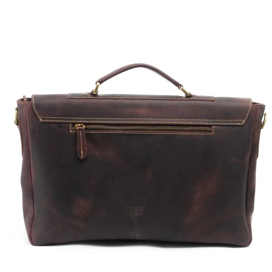 HKM-385171 Genuine Leather Business Shoulder Briefcase for Men - Retro Design, Canvas and Cowhide Construction, 40cm x 9cm x 25cm