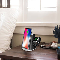 HKM-385171 Three-in-One Multifunctional Wireless Charger with QI Standard for Smartphones, Apple Watch, and AirPods - Black