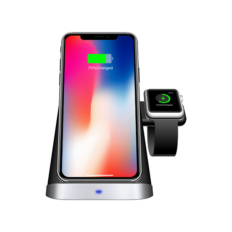 HKM-385171 Three-in-One Multifunctional Wireless Charger with QI Standard for Smartphones, Apple Watch, and AirPods - Black