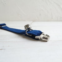 HKM-3852349 Navy Blue Double-Layer Soft Velvet Pet Collar for Cats, Size S and L