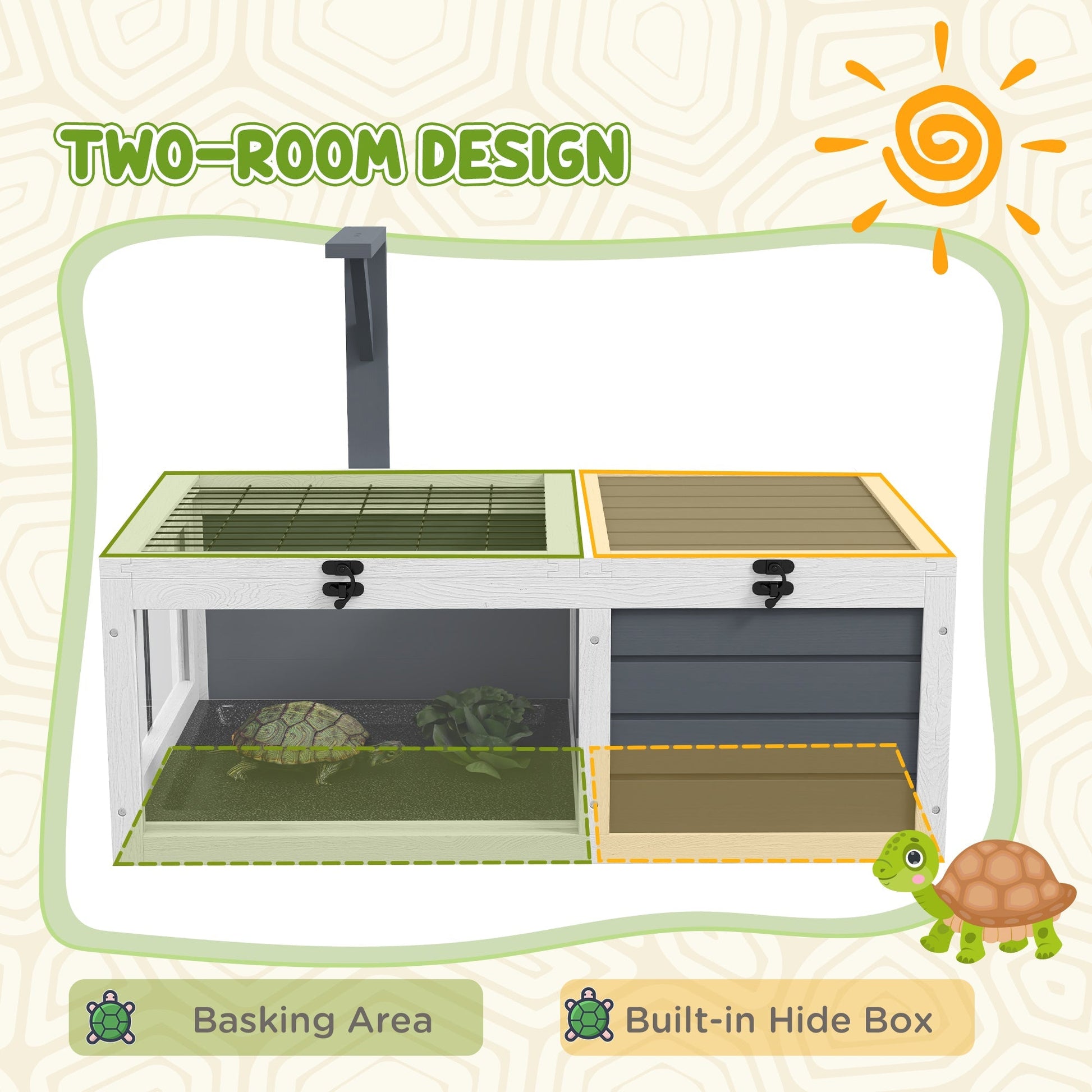 HKM-3854013 Spacious Tortoise Habitat with Lamp Holder, Double Tray, and Hide Box