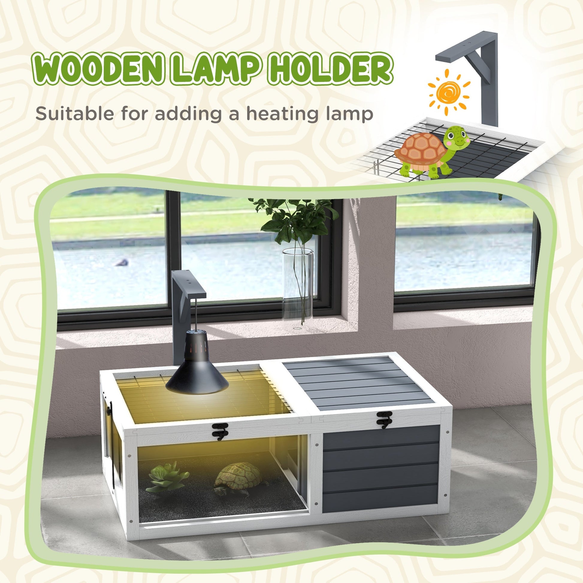 HKM-3854013 Spacious Tortoise Habitat with Lamp Holder, Double Tray, and Hide Box