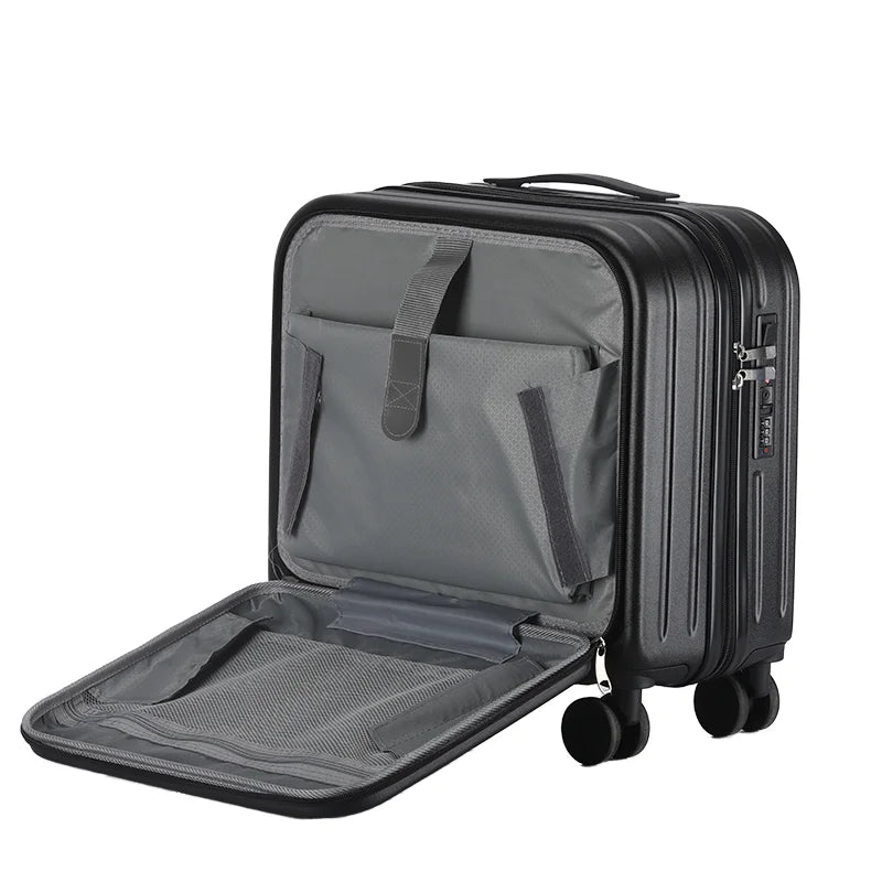 HKM-385491 Compact 18-Inch Expandable Suitcase with Integrated Laptop Stand and Wheels for Travel