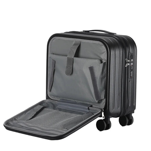 HKM-385491 Compact 18-Inch Expandable Suitcase with Integrated Laptop Stand and Wheels for Travel