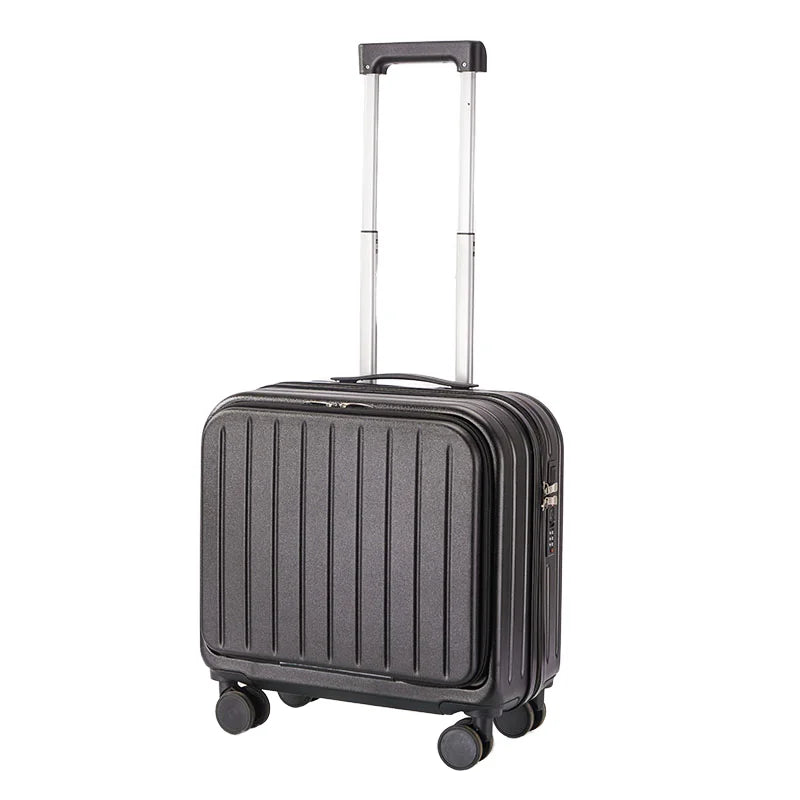 HKM-385491 Compact 18-Inch Expandable Suitcase with Integrated Laptop Stand and Wheels for Travel