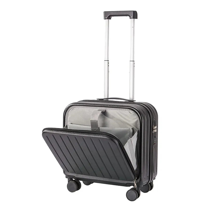 HKM-385491 Compact 18-Inch Expandable Suitcase with Integrated Laptop Stand and Wheels for Travel