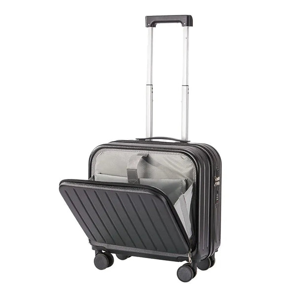 HKM-385491 Compact 18-Inch Expandable Suitcase with Integrated Laptop Stand and Wheels for Travel