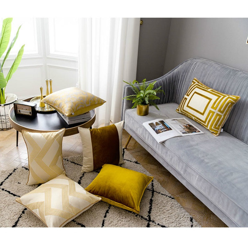 HKM-385555 Golden Polyester Satin and Velvet Pillow Cushion Cover - 50x50cm, 45x45cm, 35x50cm
