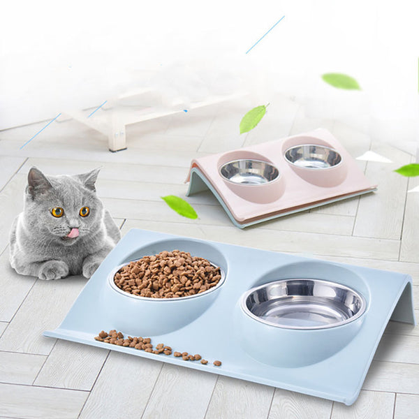 HKM-3856317 Stainless Steel Double Pet Bowl with Anti-Spatter Design - Easy to Clean and Eco-Friendly