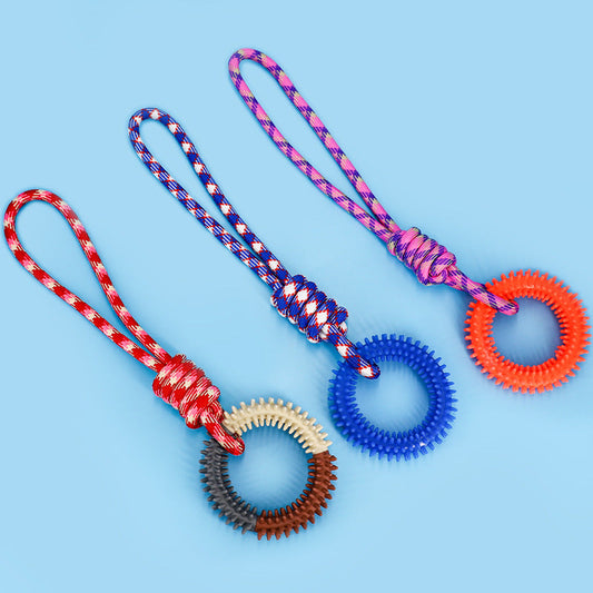 HKM-3857597 Durable Braided Rope Toy for Dogs - Colorful Puppy Knot with Self-Relief Feature (43CM x 11CM, 166g)