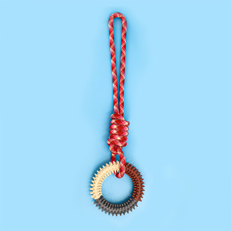 HKM-3857597 Durable Braided Rope Toy for Dogs - Colorful Puppy Knot with Self-Relief Feature (43CM x 11CM, 166g)