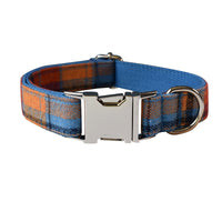 HKM-3858109 Velvet Plaid Dog Collar with Alloy Buckle - Cotton Fabric, Sizes S to XL