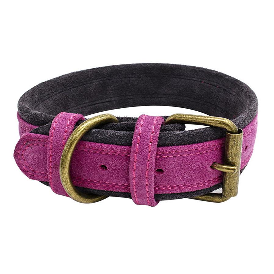 HKM-385811 Double Contrast Color Nubuck Leather Pet Collar with Brass Fittings