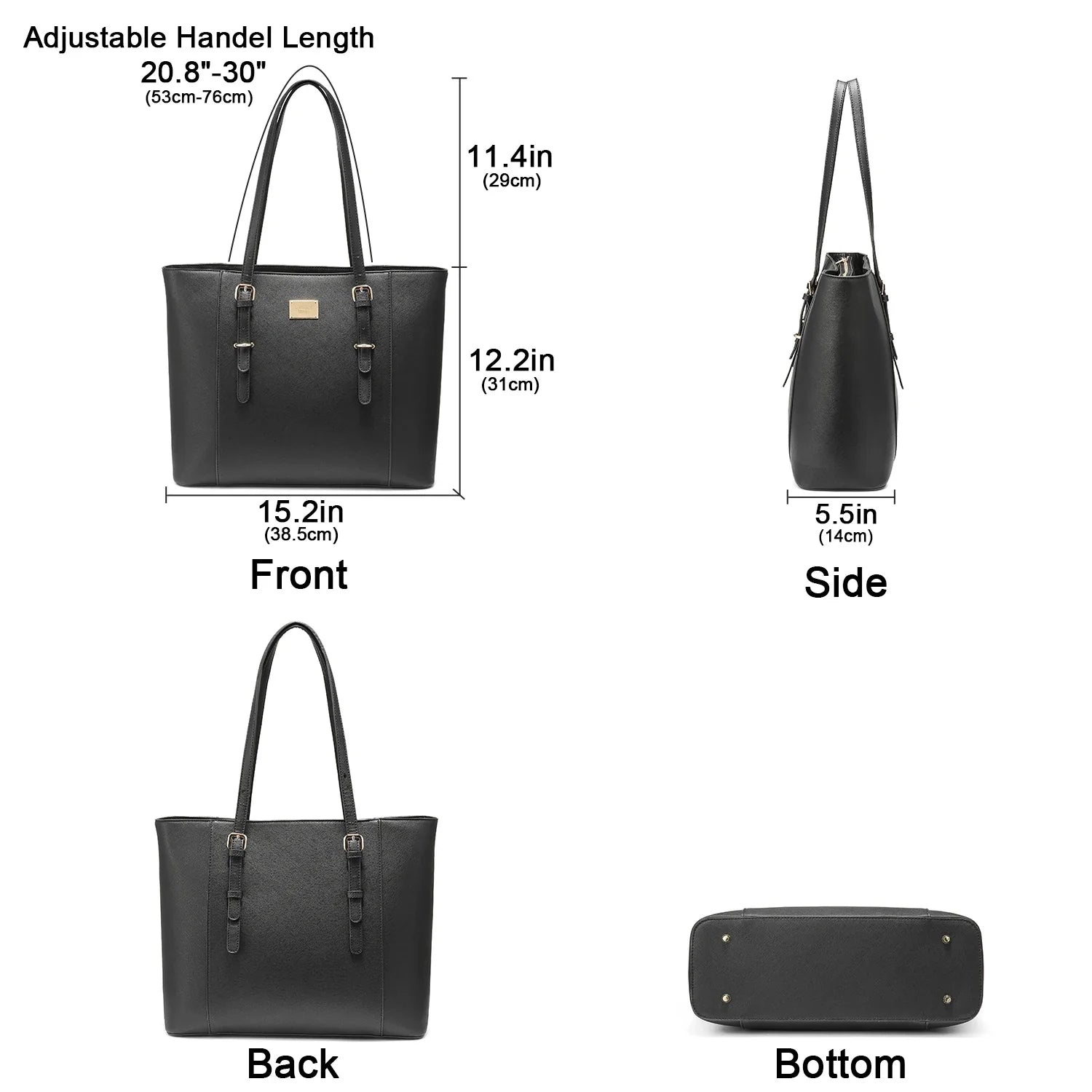 HKM-385811 Spacious PU Leather Laptop Handbag for Women - 15.6 Inch Office Tote Bag with Shoulder Strap
