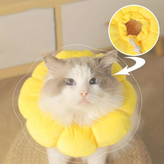 HKM-385939 Sunflower Recovery Collar for Small Pets - Adjustable Comfort E-Collar for Cats and Dogs Post-Surgery
