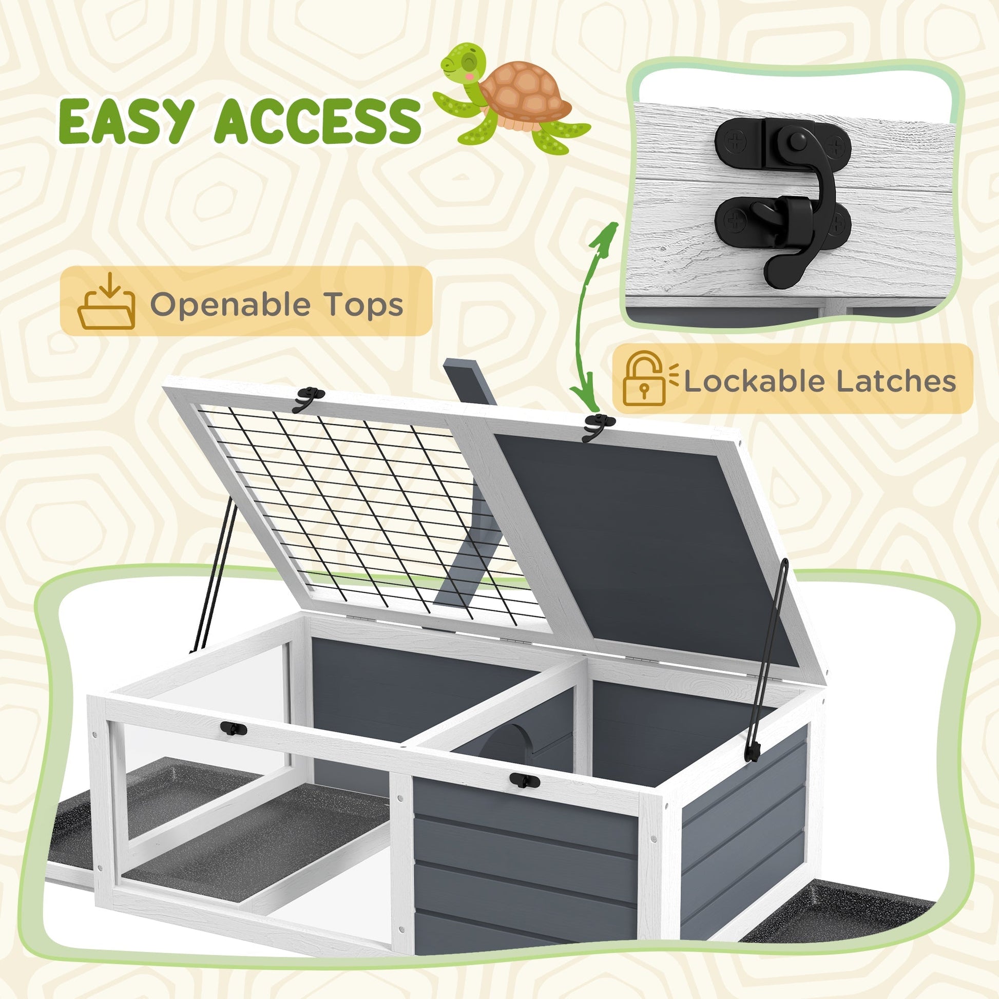 HKM-3859773 Wooden Tortoise Habitat with Lamp Holder and Easy-Clean Design, Gray