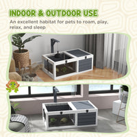 HKM-3859773 Wooden Tortoise Habitat with Lamp Holder and Easy-Clean Design, Gray