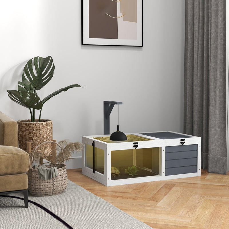 HKM-3859773 Wooden Tortoise Habitat with Lamp Holder and Easy-Clean Design, Gray