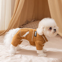 HKM-3860669 Warm Suede Sherpa Lined Pet Jumpsuit with Pockets and Leash Ring for Small Dogs