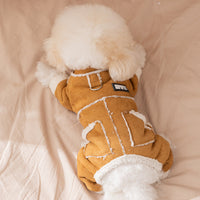 HKM-3860669 Warm Suede Sherpa Lined Pet Jumpsuit with Pockets and Leash Ring for Small Dogs