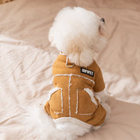 HKM-3860669 Warm Suede Sherpa Lined Pet Jumpsuit with Pockets and Leash Ring for Small Dogs