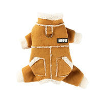 HKM-3860669 Warm Suede Sherpa Lined Pet Jumpsuit with Pockets and Leash Ring for Small Dogs