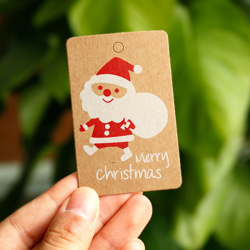HKM-386067 Kraft Paper Christmas Hang Tag Set - 50 Labels Each of Tree, Elk, Snowman, Stocking, Santa, Candy, Snowflake