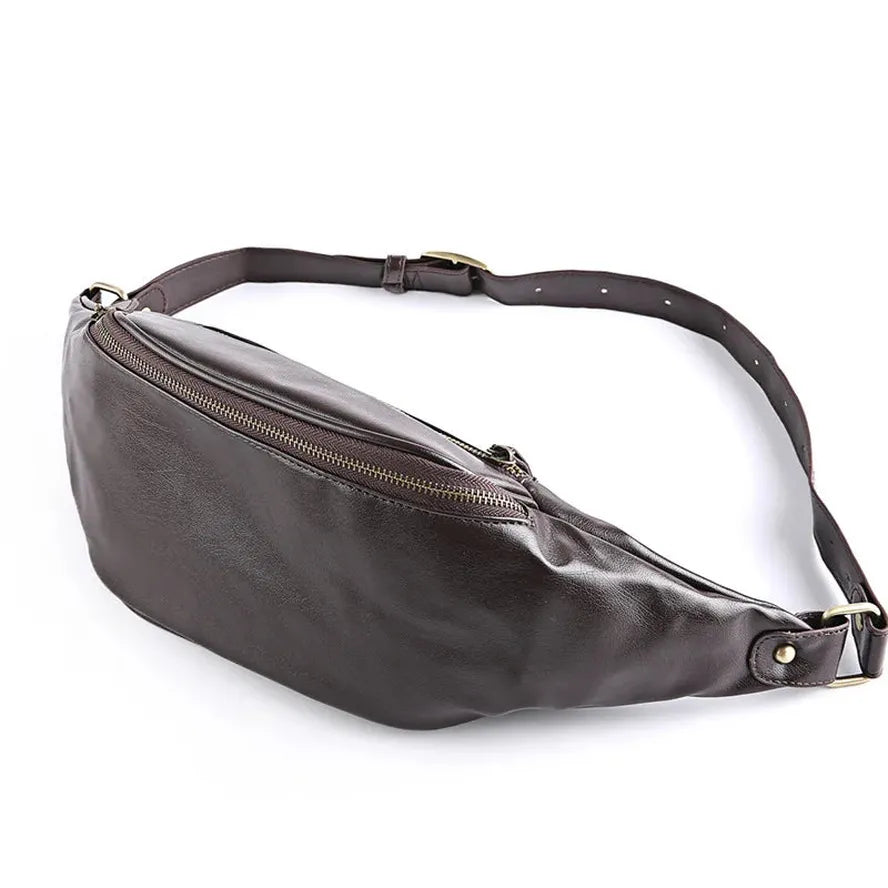 HKM-386131 Casual Outdoor Men's Crossbody Chest Bag in Waxed Canvas and Leather