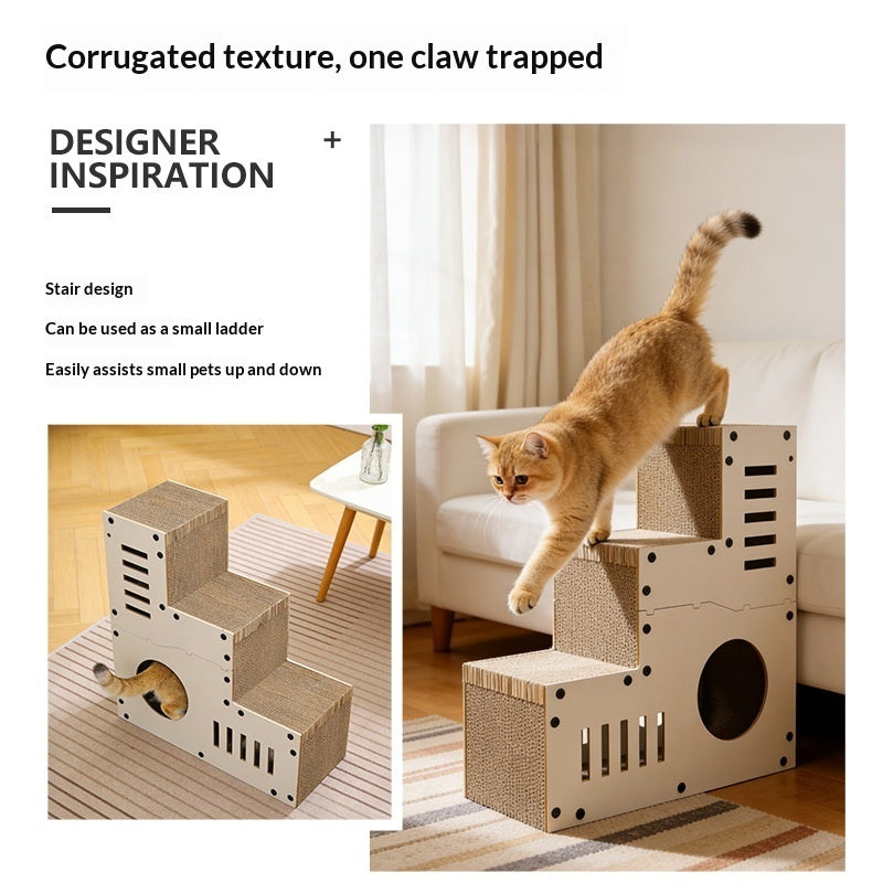 HKM-3862077 Corrugated Cat Scratcher with Minimalist Stair Design and Replacement Core