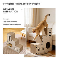 HKM-3862077 Corrugated Cat Scratcher with Minimalist Stair Design and Replacement Core