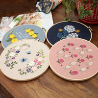 HKM-386259 Pastoral Embroidery DIY Kit - Floral Pattern Cotton Material, 20x20cm