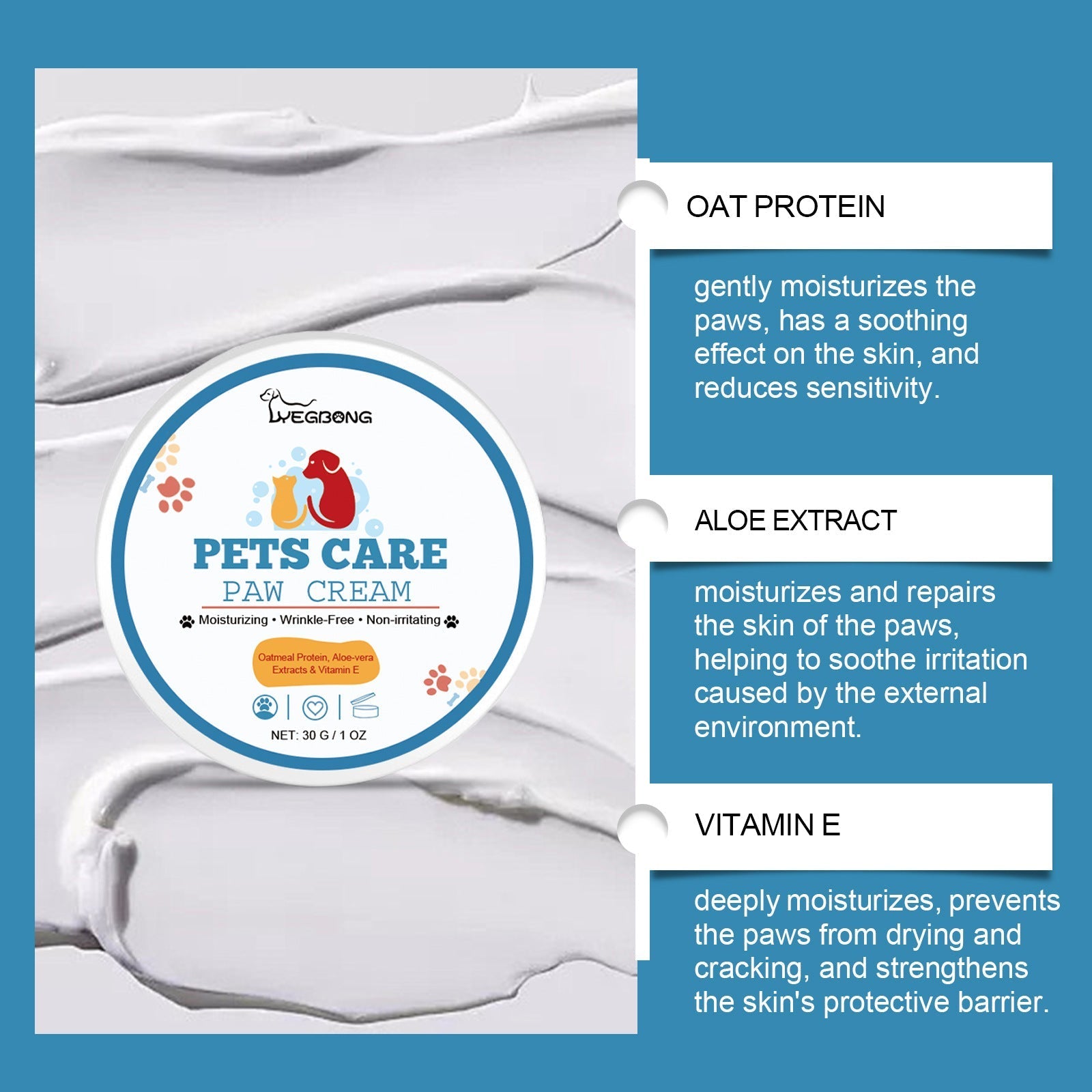 HKM-3863741 Deep Moisturizing Paw Care Cream for Dogs - 30g Hydrating Formula with Oat Protein and Aloe Extract