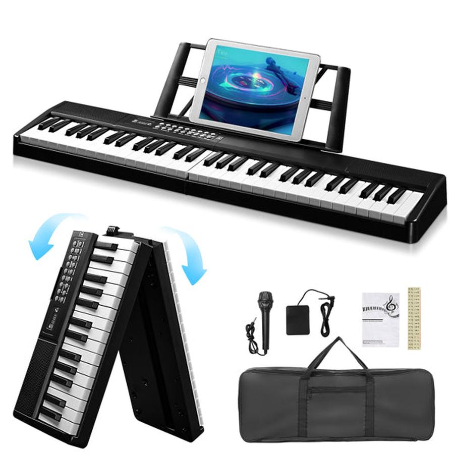HKM-386515 61-Key Portable Folding Electronic Keyboard in Black