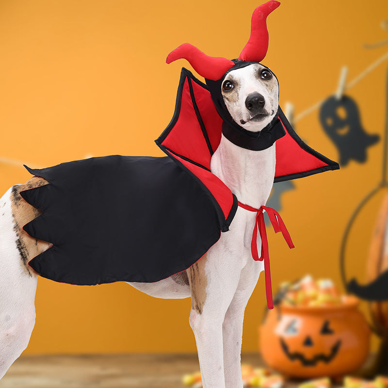 HKM-3866045 Pet Halloween Vampire Cloak and Hat Set in Black, Casual Polyester Outfit