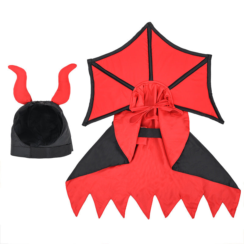 HKM-3866045 Pet Halloween Vampire Cloak and Hat Set in Black, Casual Polyester Outfit